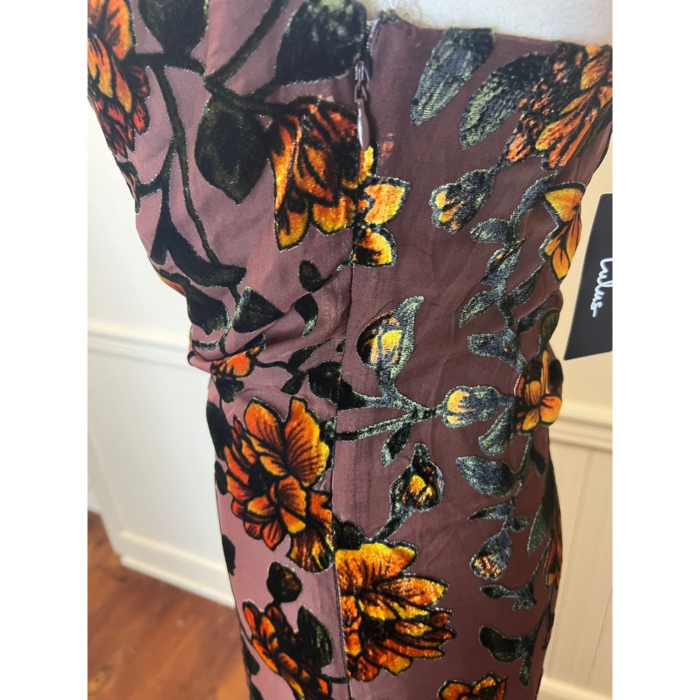 Lulus Romance Brown Burnout Velvet Floral Cowl Neck Maxi Dress Slit Gown size S - Picture 11 of 15